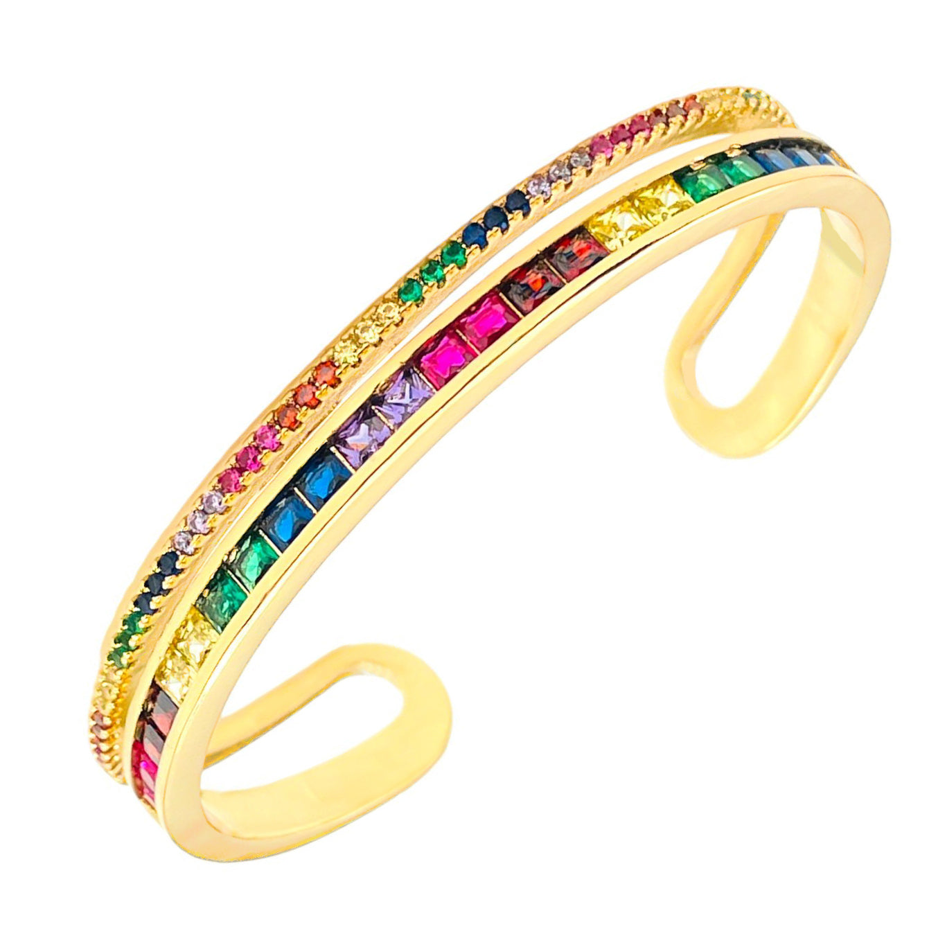 Rainbow American Diamond Crystal Gold Cuff Kada Bangle For Women Bulk