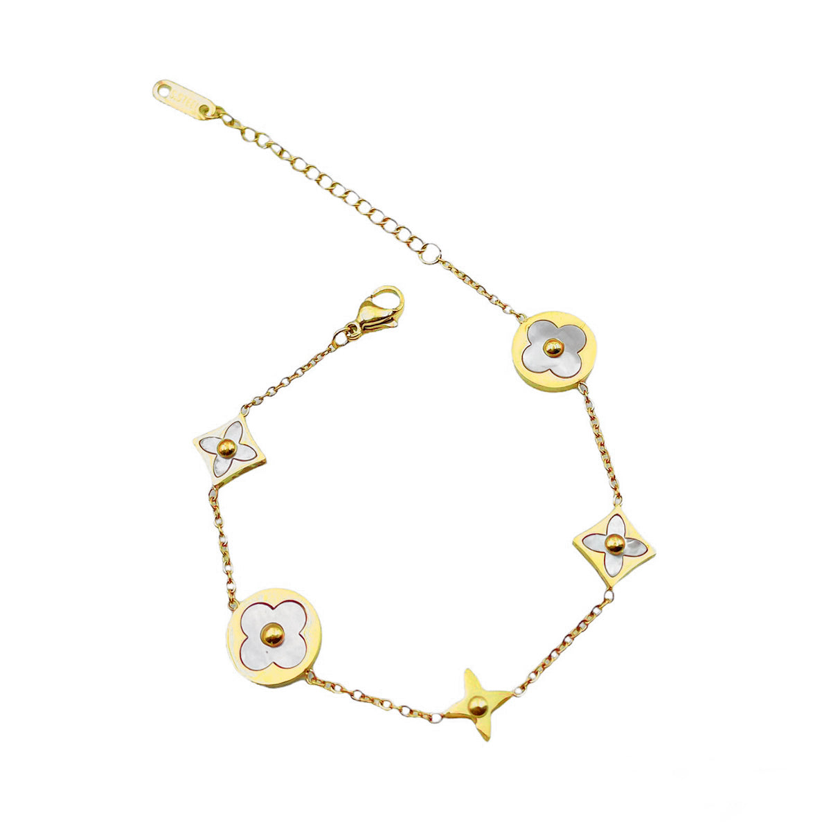 Clover Star Round Stainless Steel Gold White Bracelet For Women Bulk