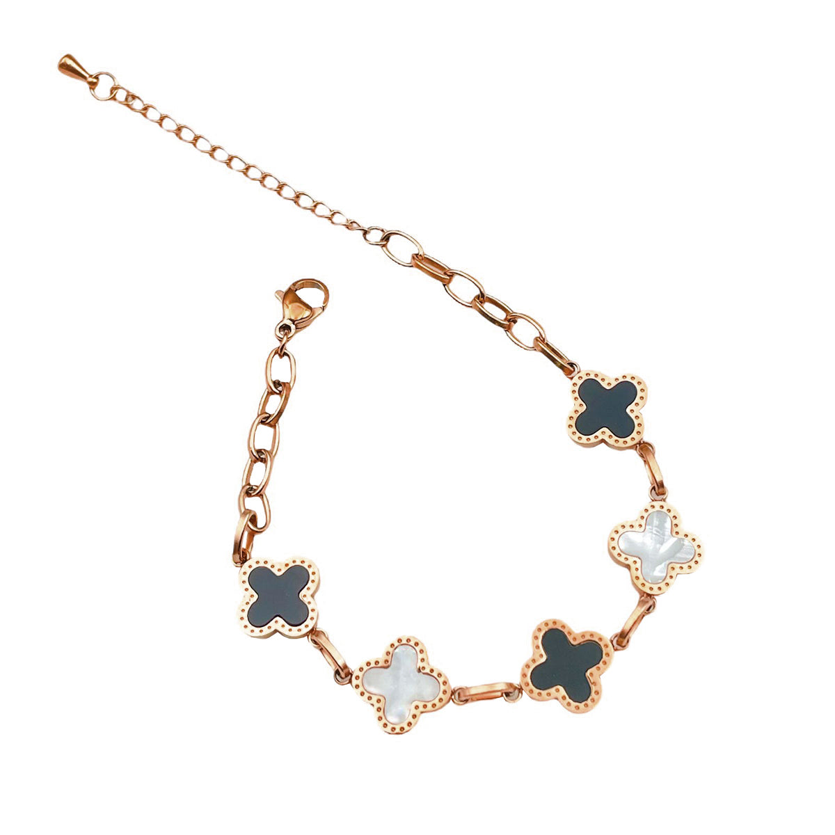 Clover Rose Gold Black White Stainless Steel Bracelet For Women Bulk