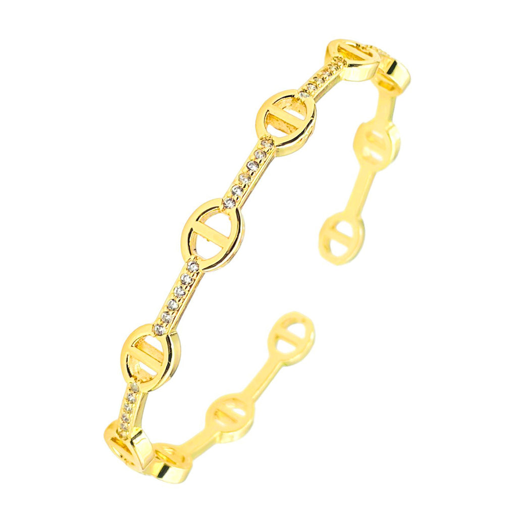 Stylish Oval Gold Copper American Diamonds Cuff Kada Bangle Women Bulk