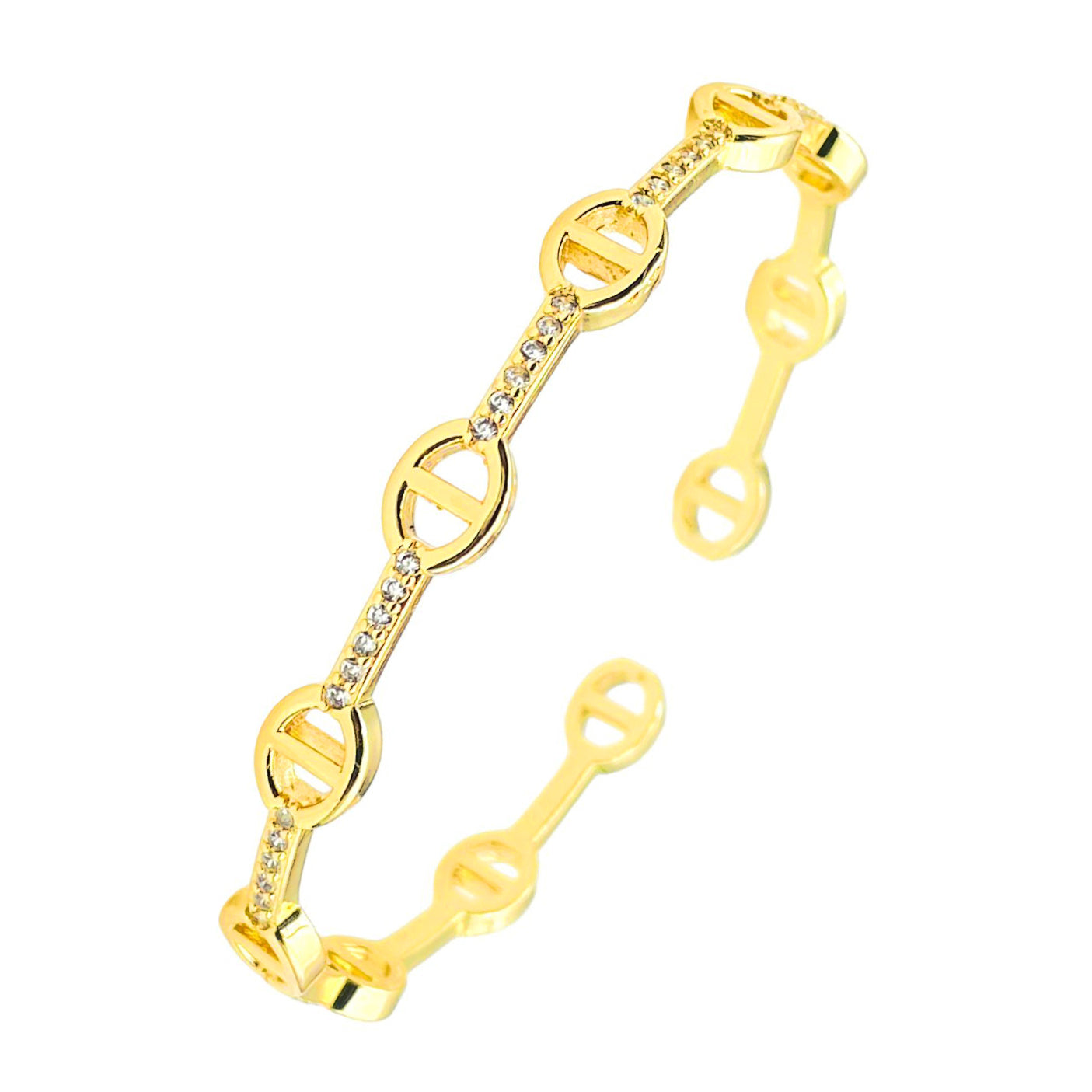 Stylish Oval Gold Copper American Diamonds Cuff Kada Bangle Women Bulk