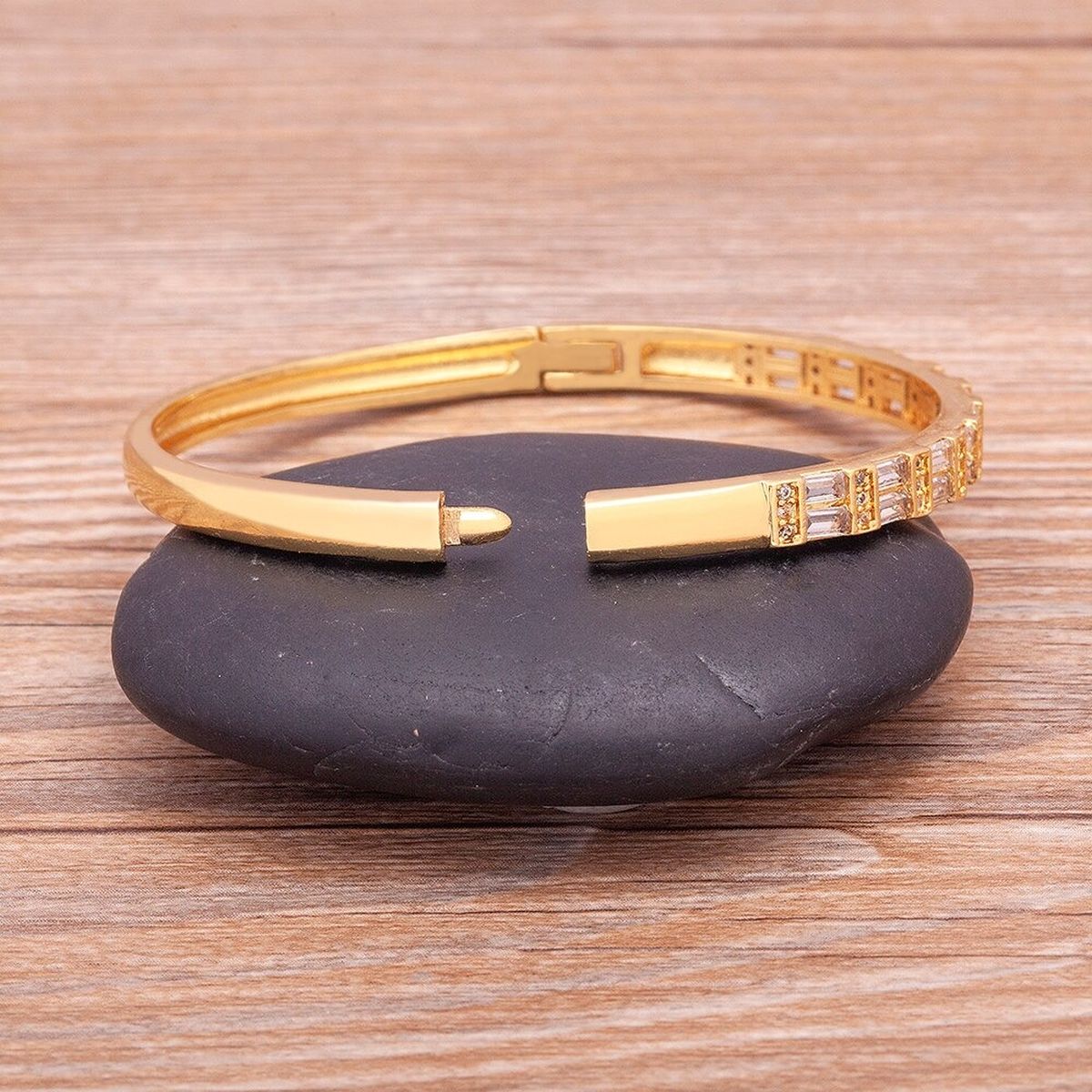 Copper Gold Baguette Cubic Zirconia Crystal Bangle Cuff Kada Bulk