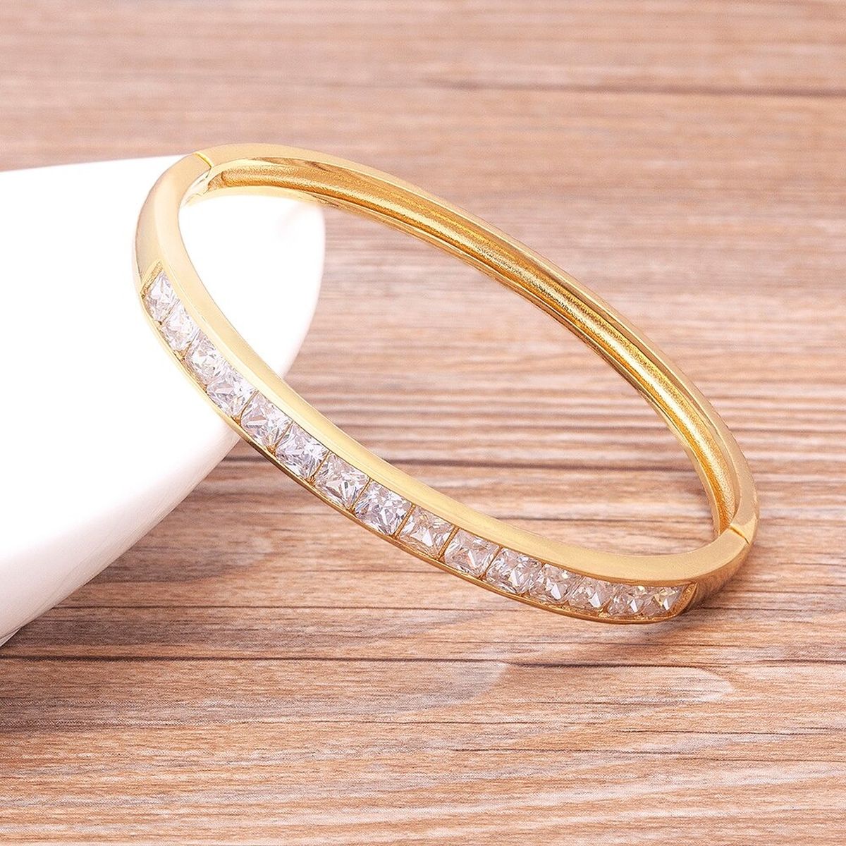 Baguettes American Diamonds Crystal Gold Copper Cuff Kada Bangle Bulk