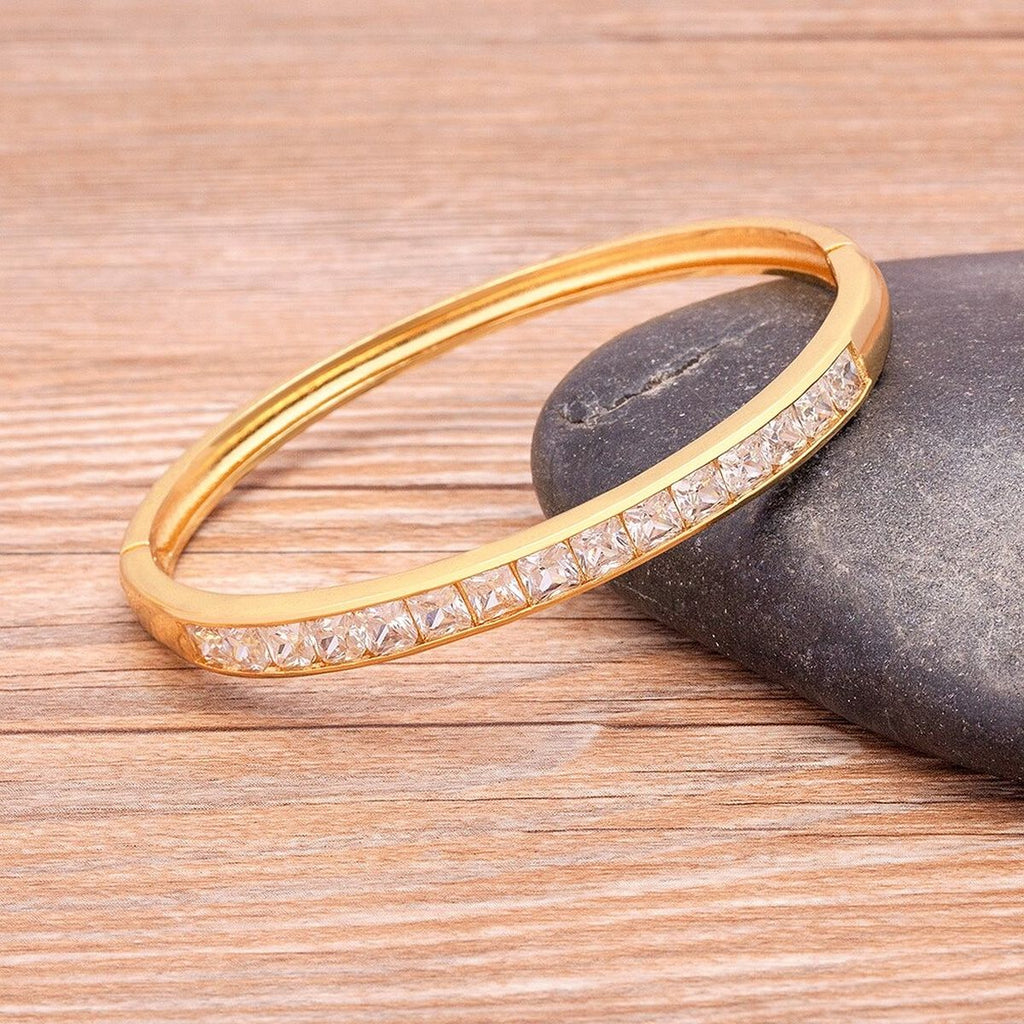 Baguettes American Diamonds Crystal Gold Copper Cuff Kada Bangle Bulk