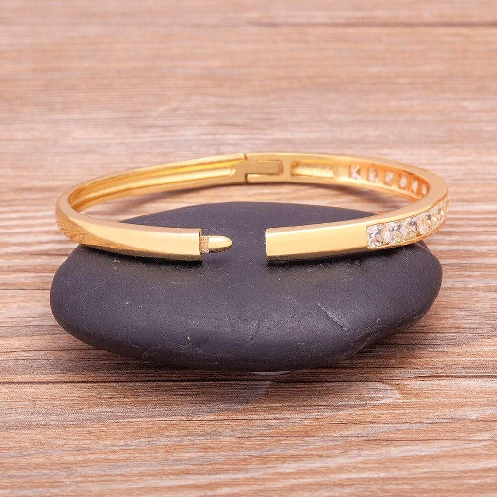 Baguettes American Diamonds Crystal Gold Copper Cuff Kada Bangle Bulk