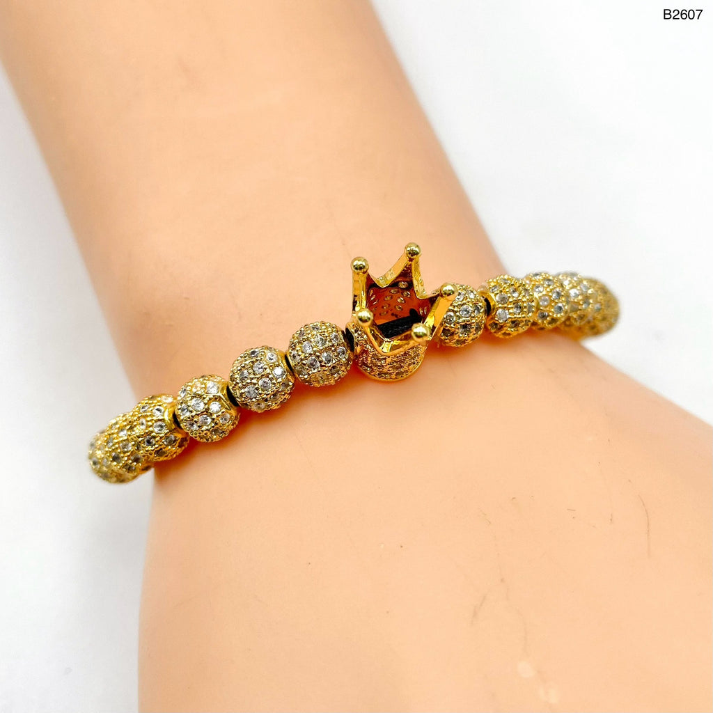 Crown CZ Beads Ball Gold Copper Threads Adjustable Bracelet Bulk