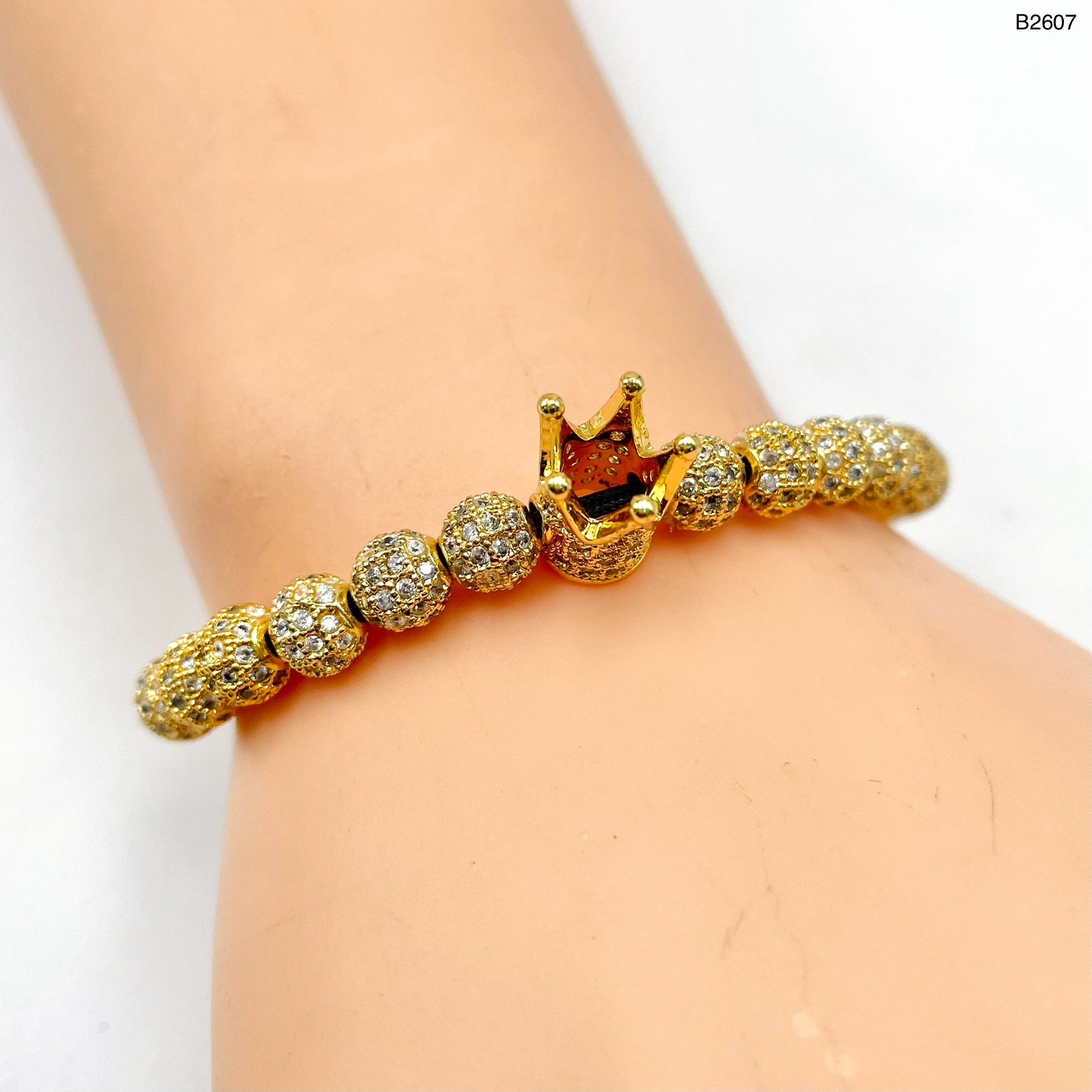 Crown CZ Beads Ball Gold Copper Threads Adjustable Bracelet Bulk