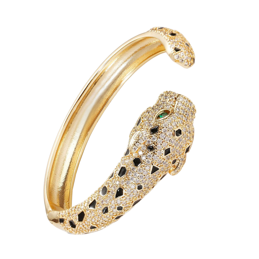 Panther American Diamond Gold Green Copper Cuff Kada Bangle Women Bulk