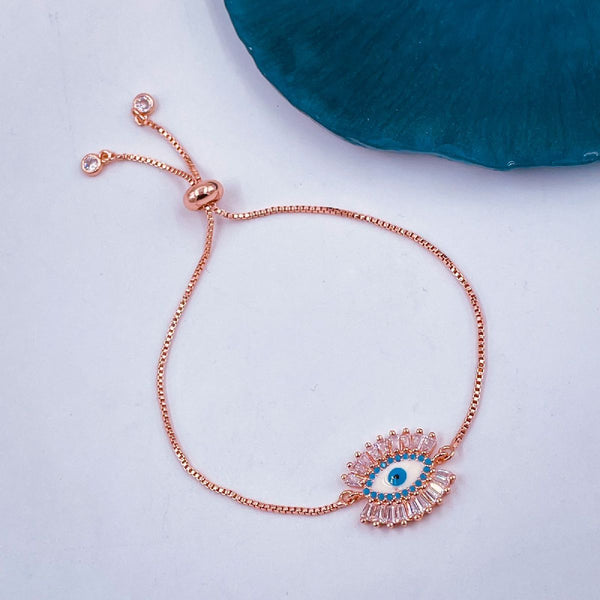 Evil Eye Copper Rose Gold CZ Adjustable Slider Bracelet Bulk Main image