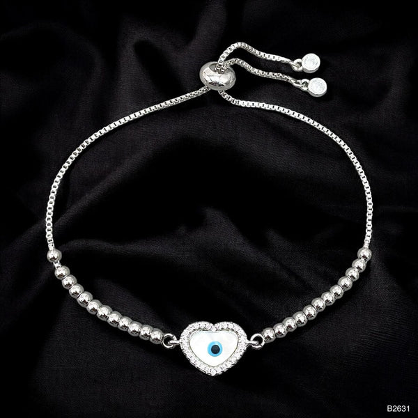 Heart Evil Eye CZ White Silver Anti Tarnish Slider Bracelet Bulk Main image