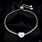 Heart Evil Eye CZ White Silver Anti Tarnish Slider Bracelet Bulk