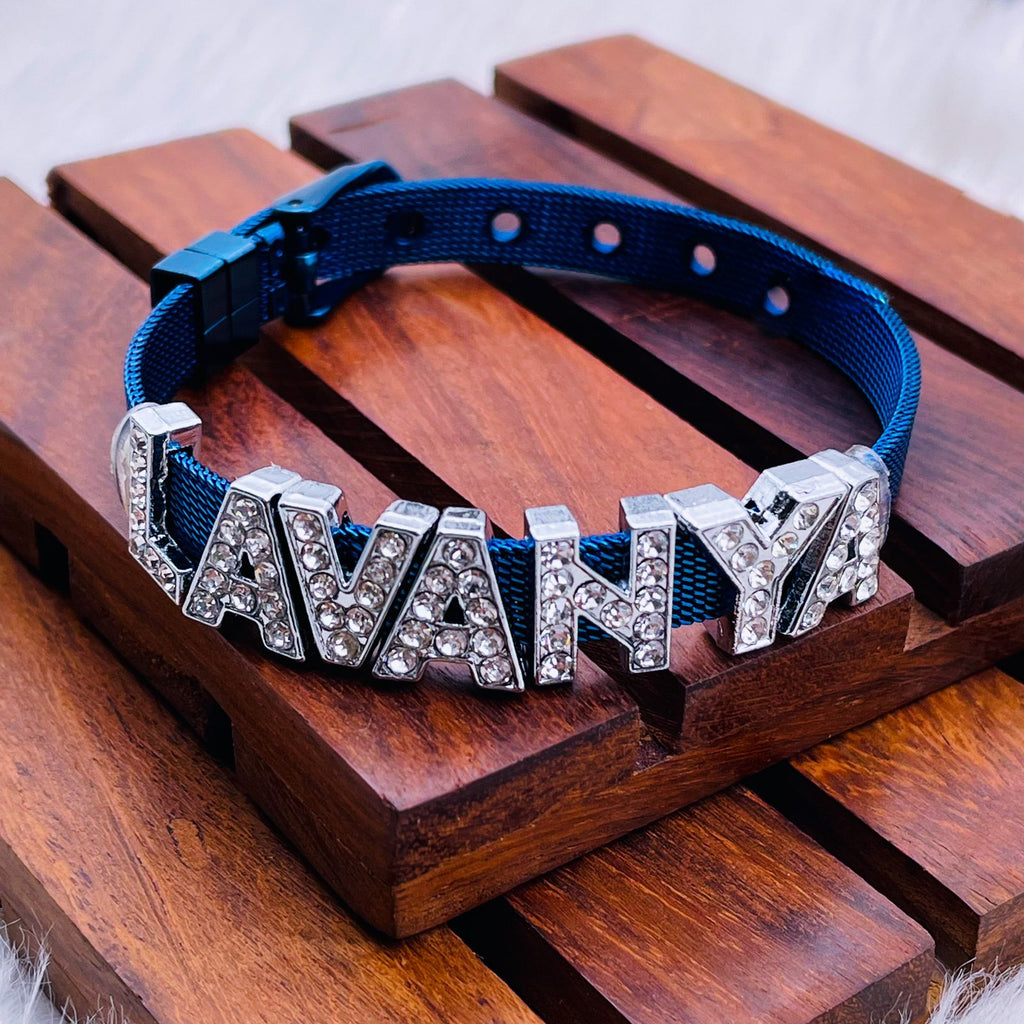 Personalised Name Alphabet Initial Letter Stainless Steel Rhinestone Bracelet