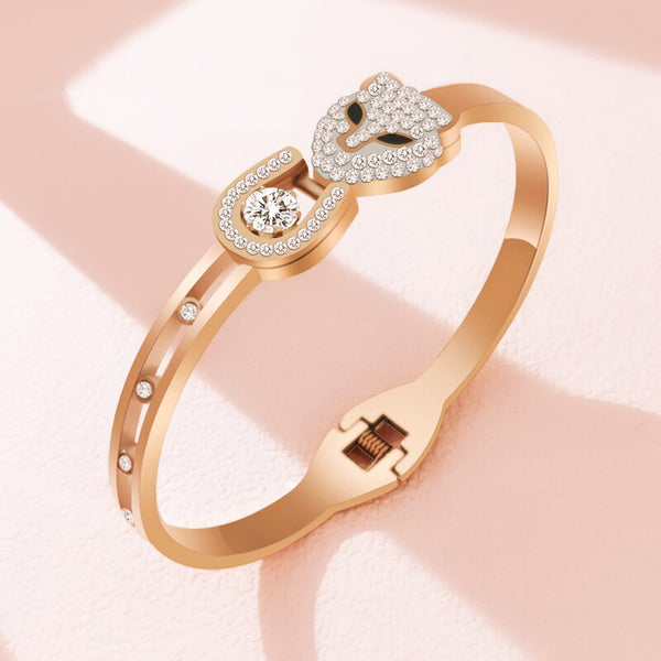 Panther Cubic Zirconia Rose Gold Stainless Steel Opeable Kada Bulk Main image