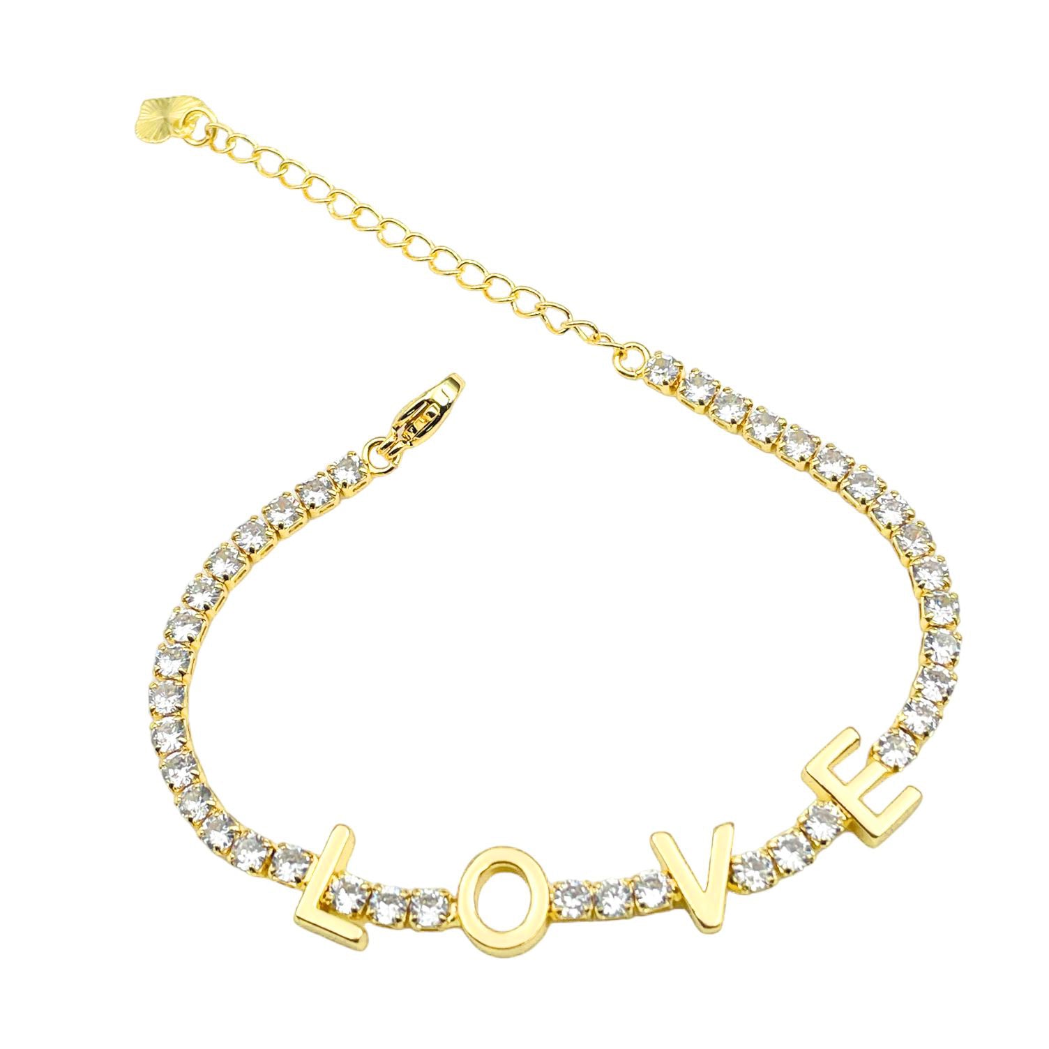 Love Cubic Zirconia 18K Gold Copper Tennis Bracelet For Women Bulk
