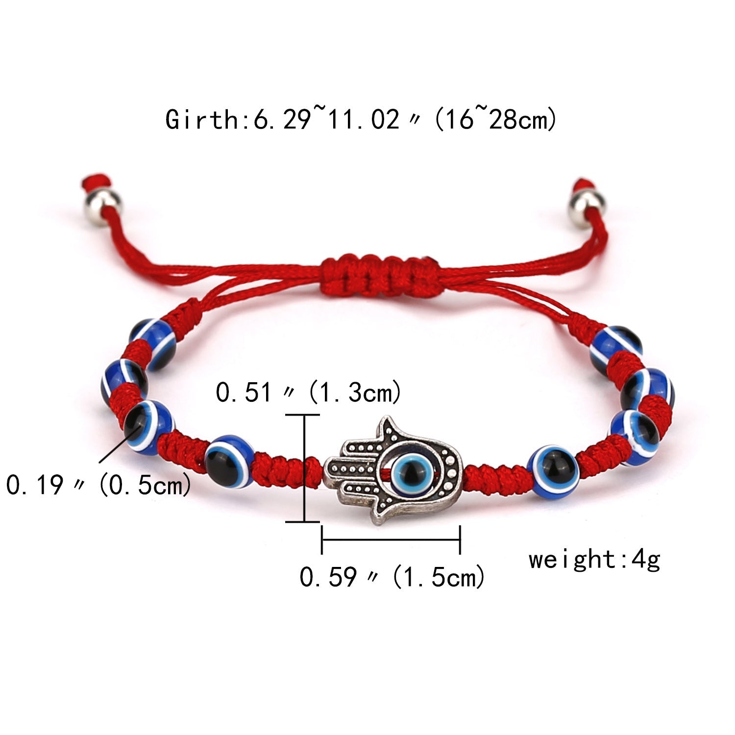 Hamsa Evil Eye Red With Blue Beads Thread Adjustable Bracelet Men Bulk
