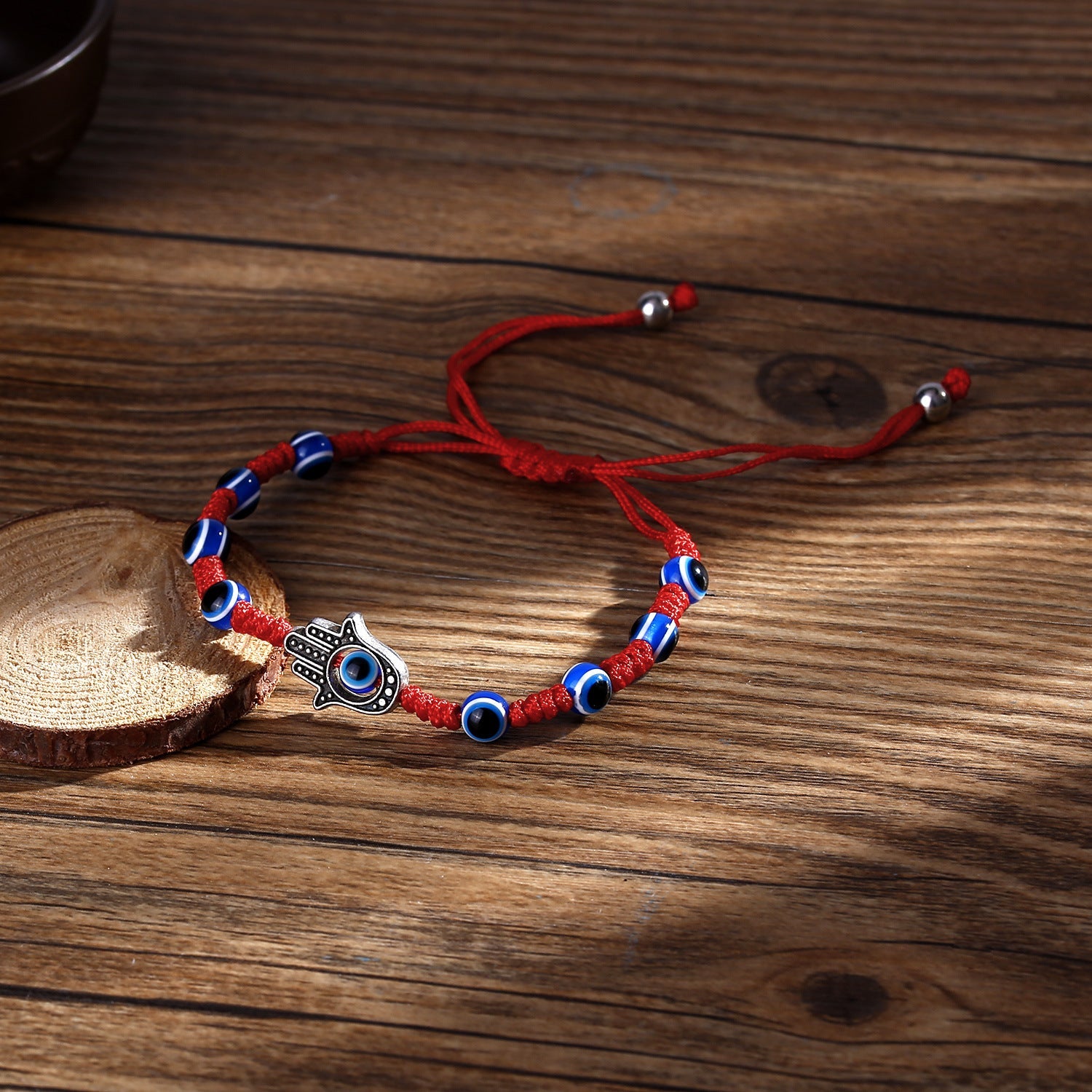 Hamsa Evil Eye Red With Blue Beads Thread Adjustable Bracelet Men Bulk