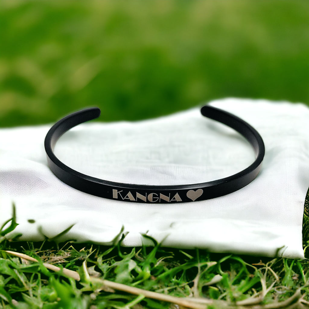 5mm Matte Finish 316 Surgical Stainless Steel Customized Personalised Laser Engraved Free Size Cuff Kada Bangle Bracelet Unisex