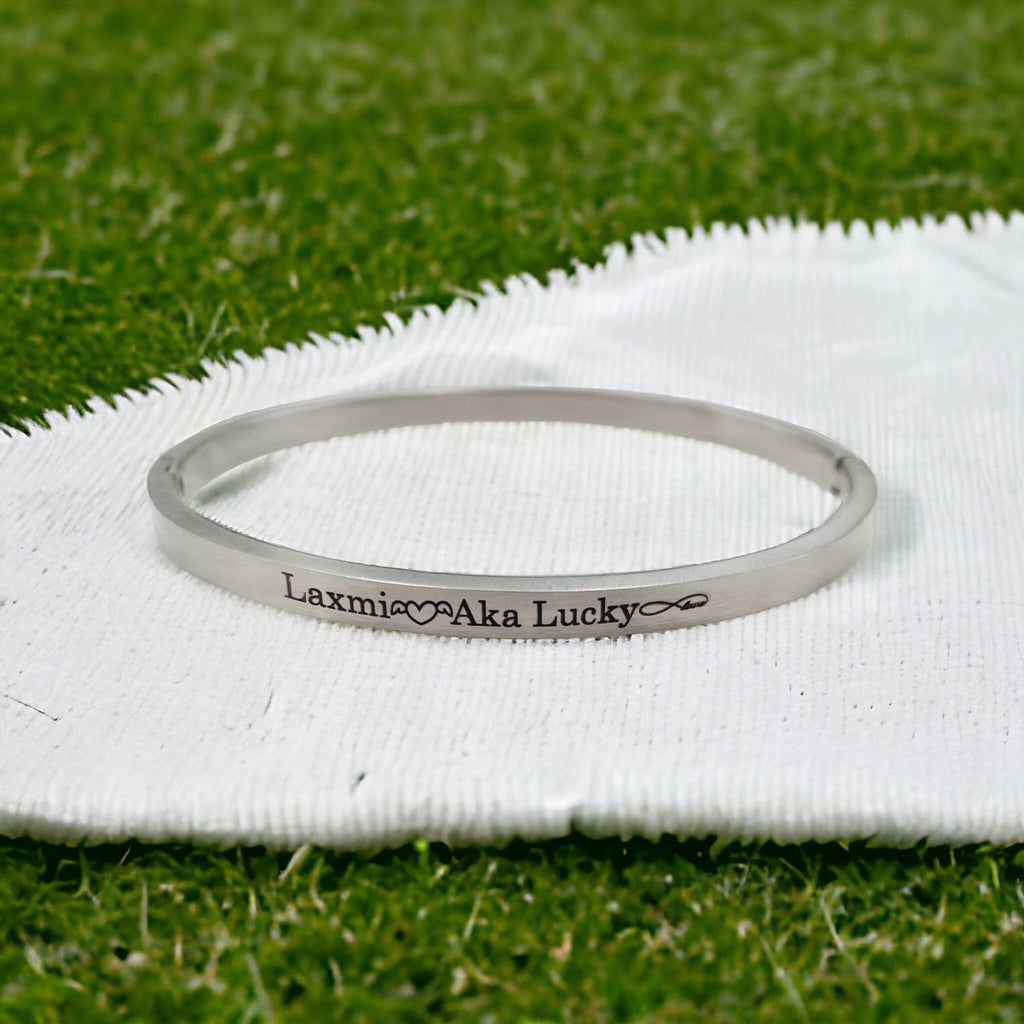 4mm Matte Finish 316 Surgical Stainless Steel Silver Customized Personalised Laser Engraved Kada Bangle Bracelet Unisex