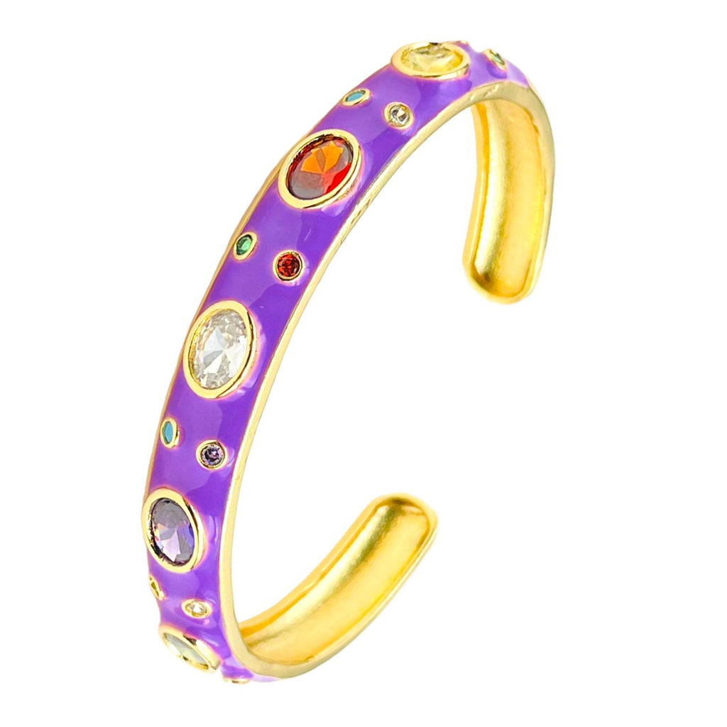 Copper Enamel Purple Gold Gemstone Crystal Bangle Kada Cuff Women Bulk