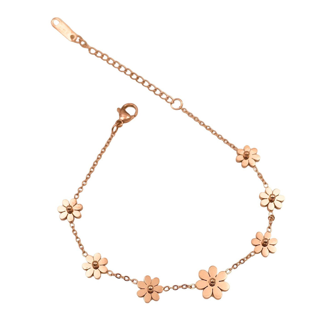 Stainless Steel Rose Gold Flower Link Chain Bracelet For Women Bulk