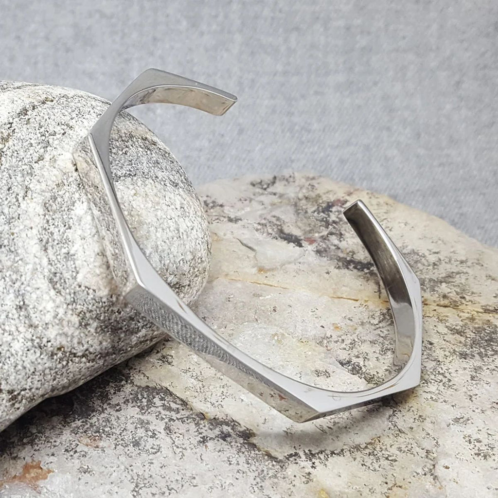 Stainless Steel Plain Silver Hexagon Cuff Kada For Women Bulk