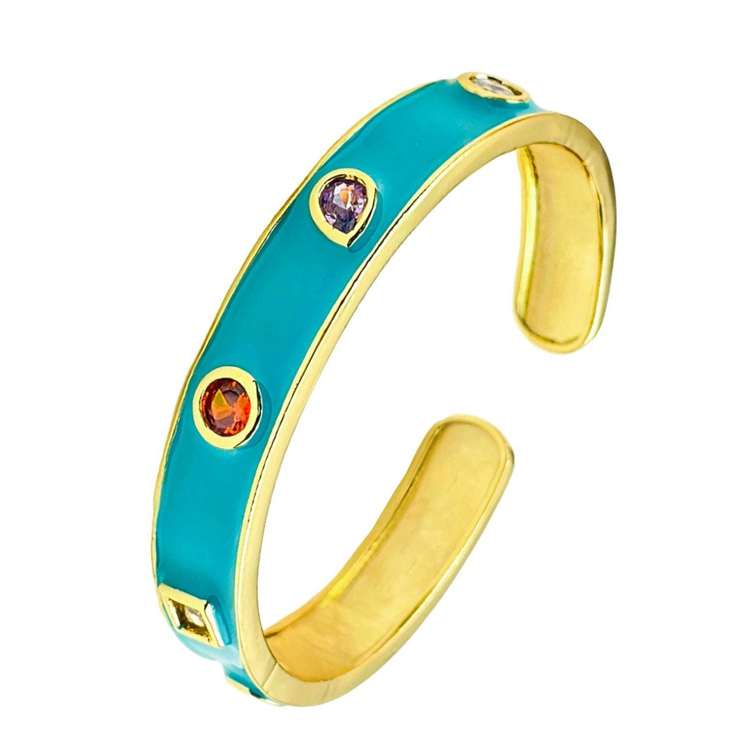 Copper Enamel Blue Gold Crystal Cubic Zirconia Bangle Kada Cuff Bulk