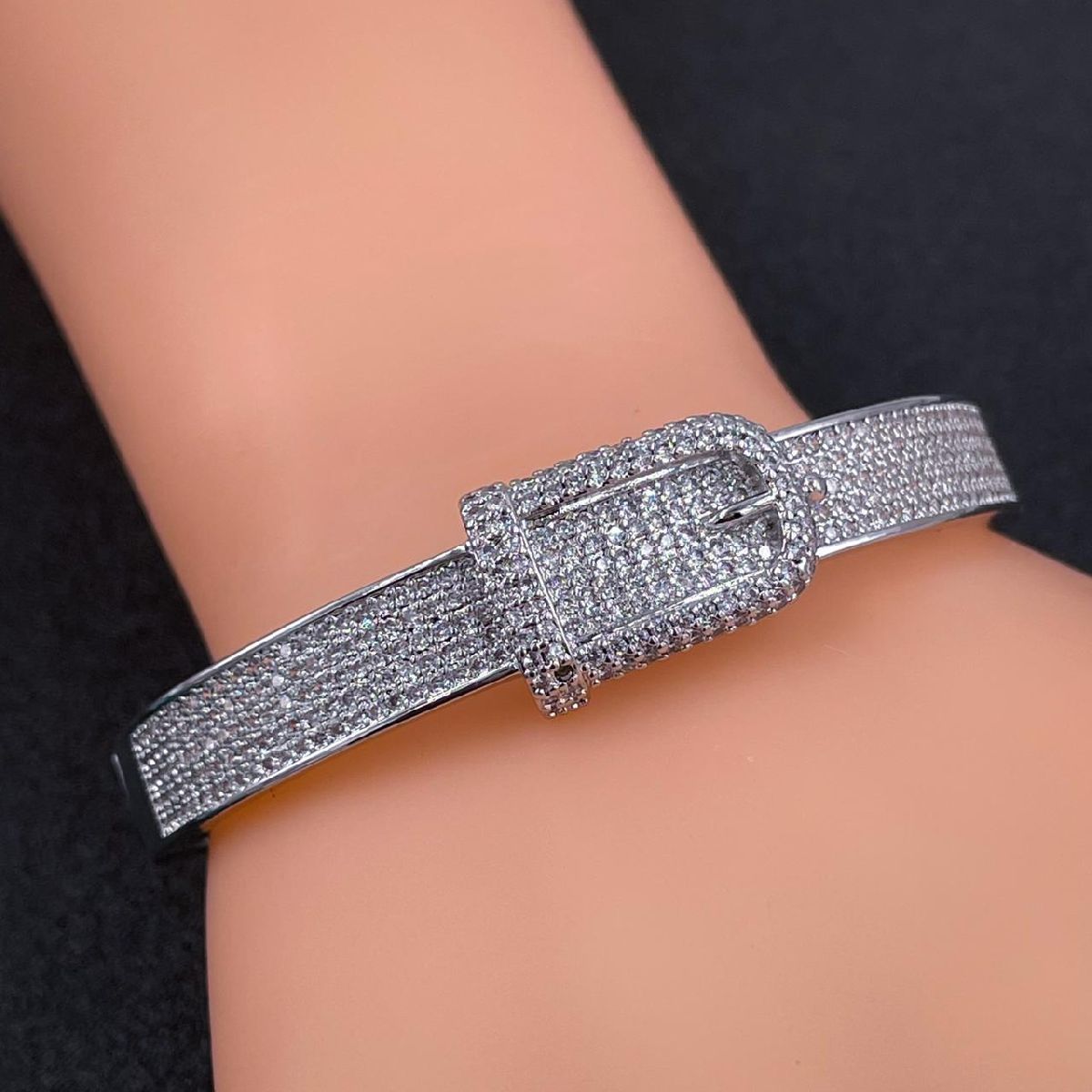 Belt Buckle Cubic Zirconia 18K Gold Copper Openable Kada Bangle Bulk