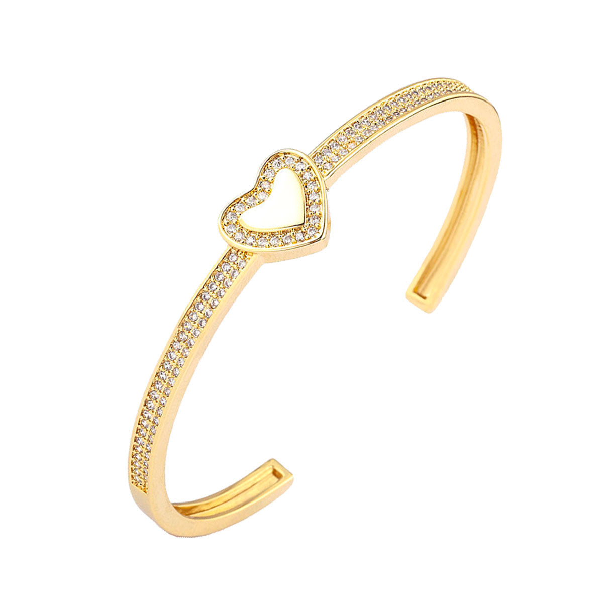 Copper Cubic Zirconia Heart Gold Openable Bangle Cuff For Women Bulk