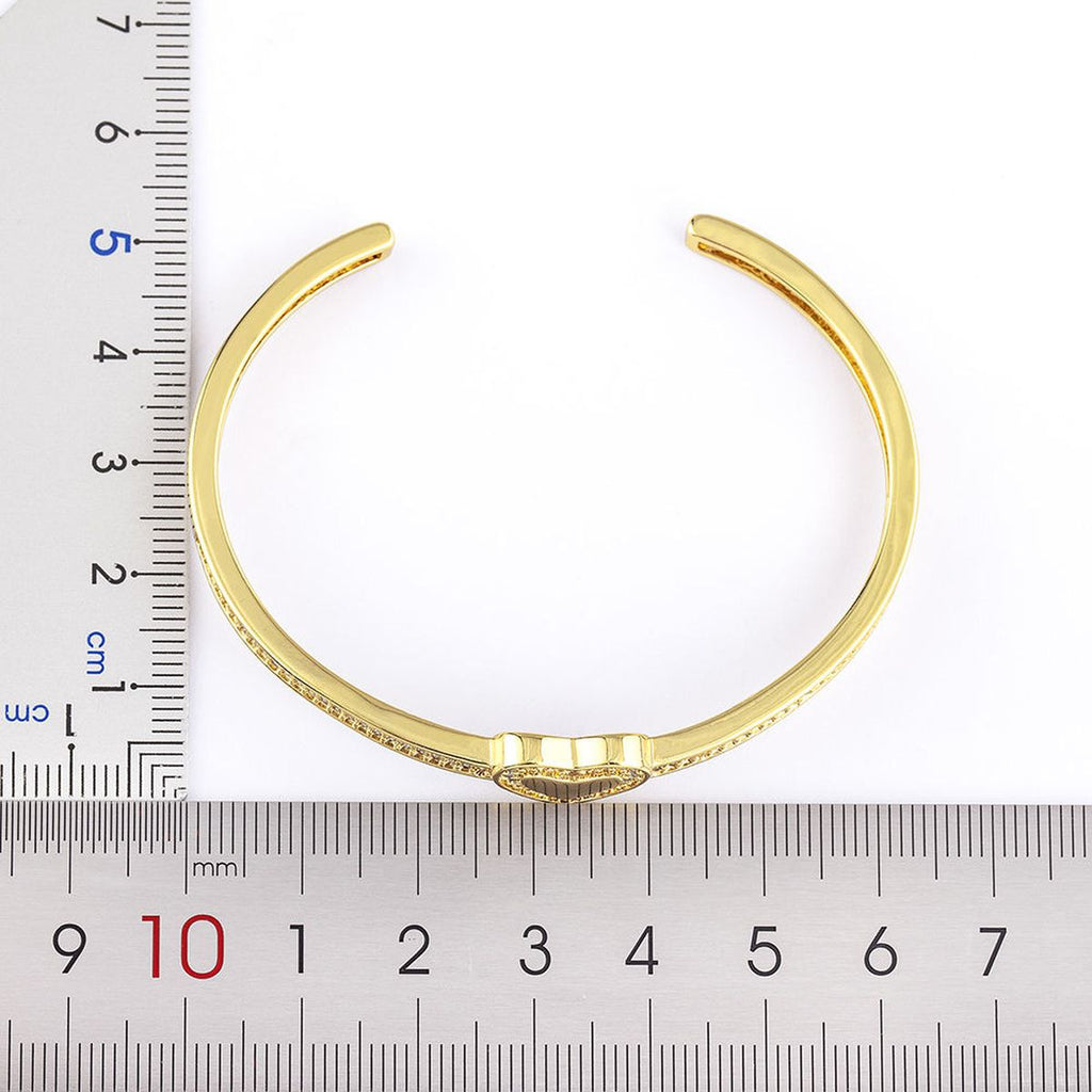 Copper Cubic Zirconia Heart Gold Openable Bangle Cuff For Women Bulk