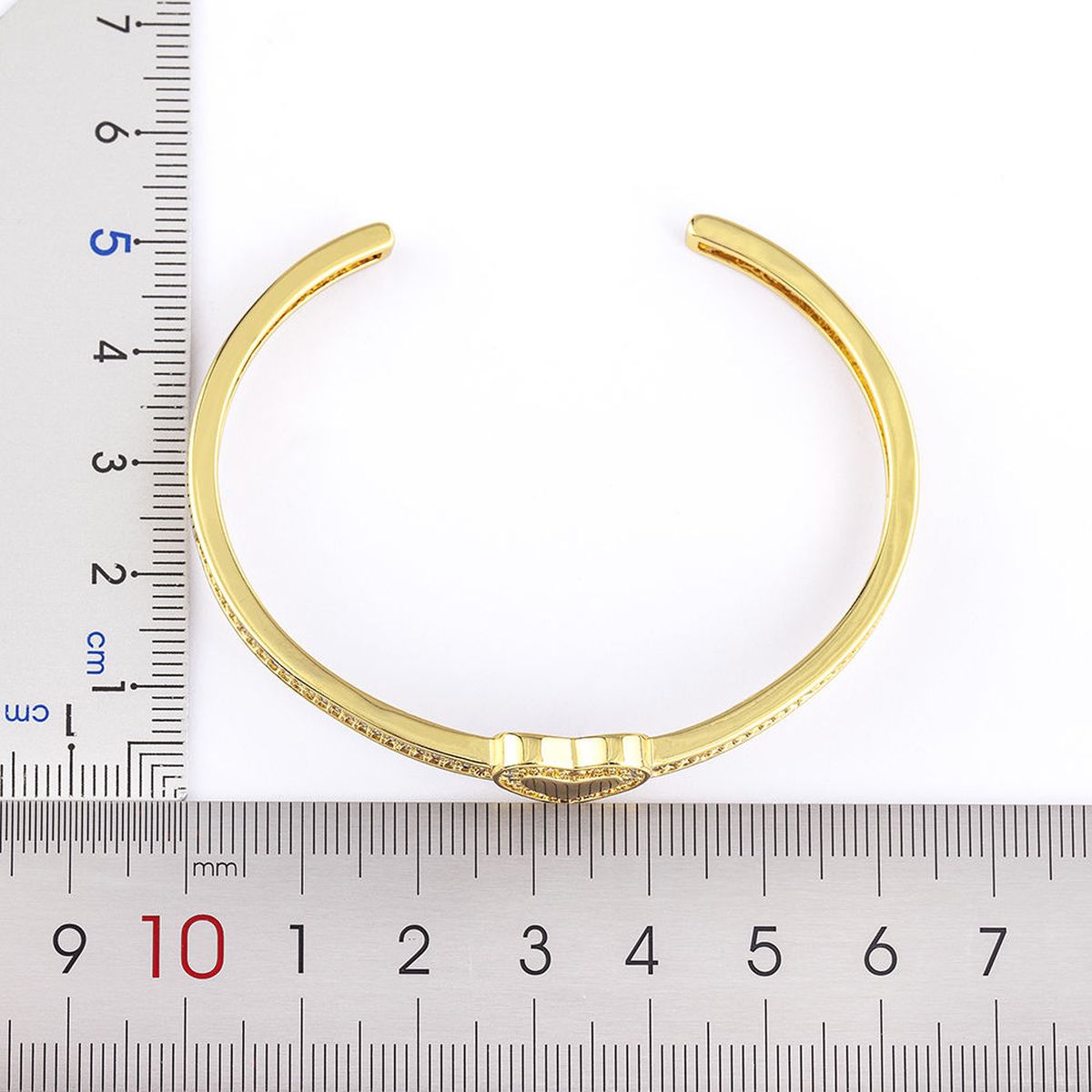Copper Cubic Zirconia Heart Gold Openable Bangle Cuff For Women Bulk