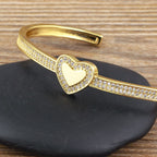 Copper Cubic Zirconia Heart Gold Openable Bangle Cuff For Women Bulk