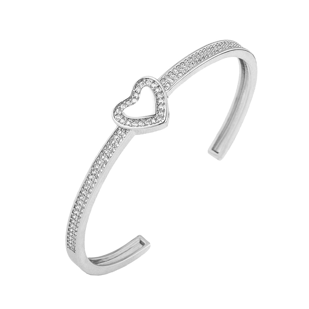 Copper Cubic Zirconia Heart Gold Openable Bangle Cuff For Women Bulk