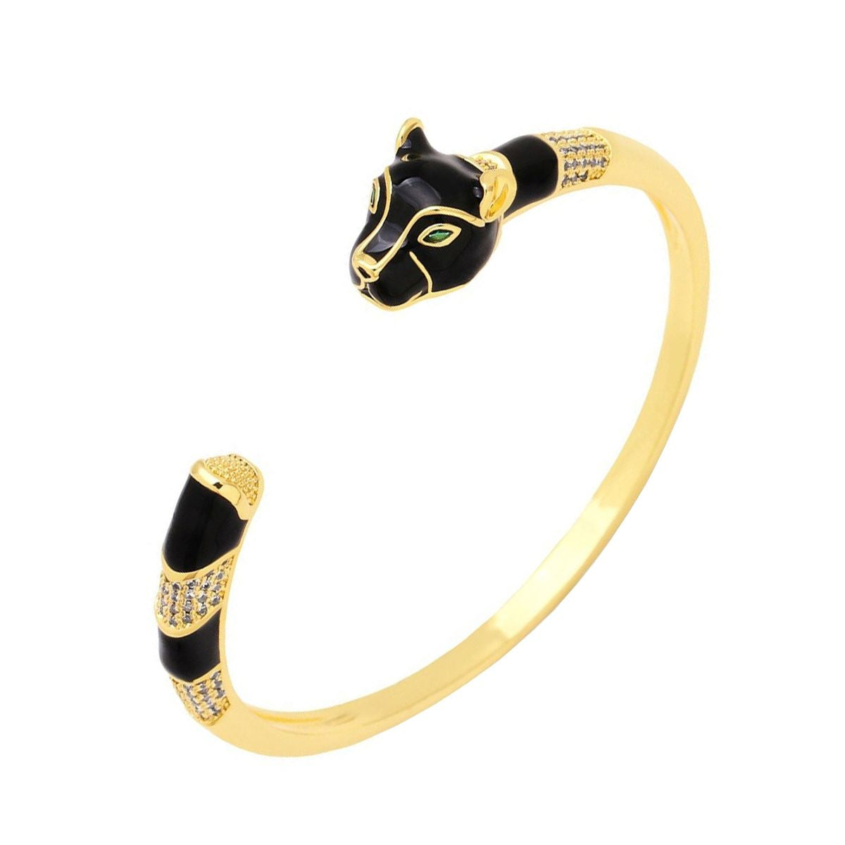 Copper CZ Enamel Panther Black Gold Openable Bangle Cuff Only Bulk