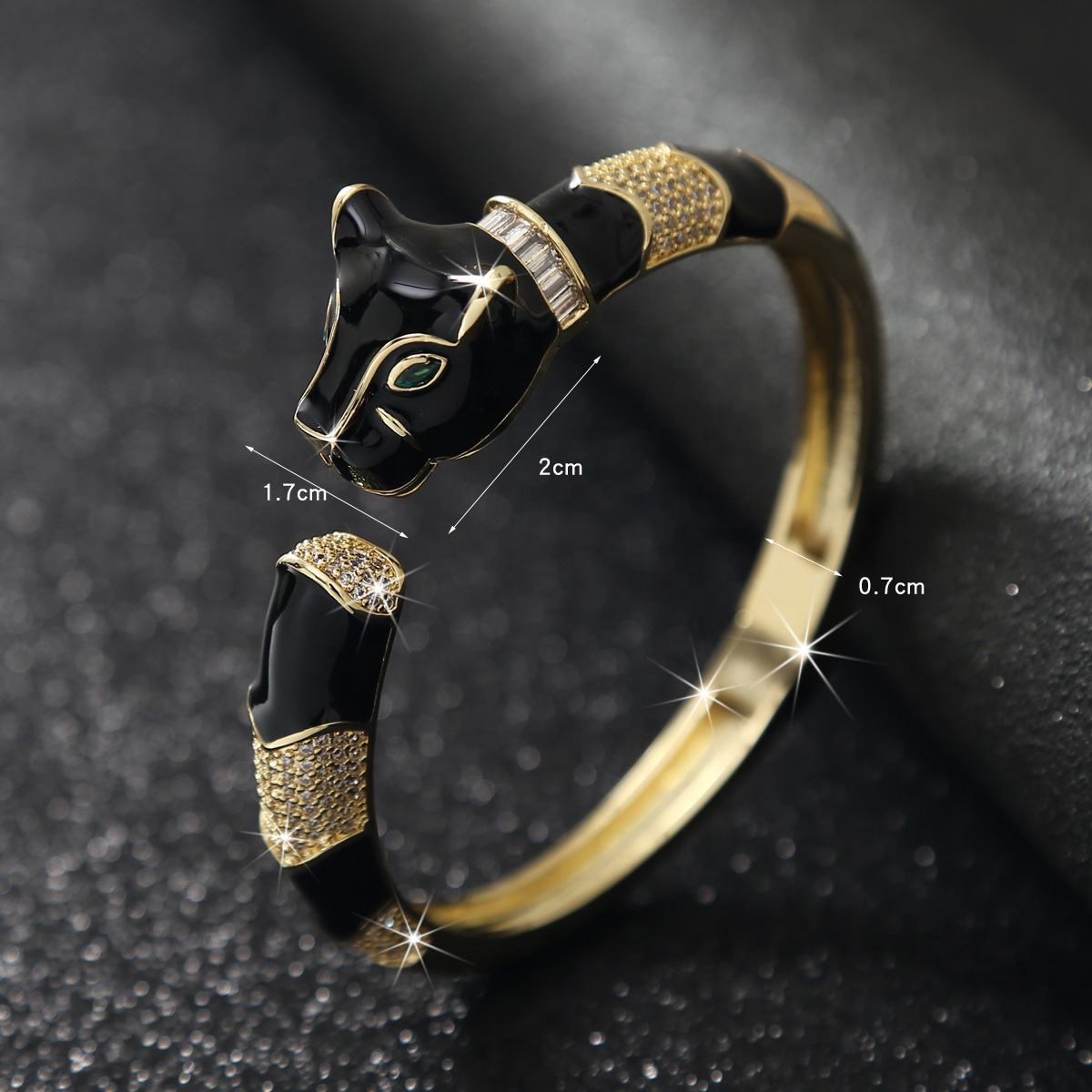 Copper CZ Enamel Panther Black Gold Openable Bangle Cuff Only Bulk