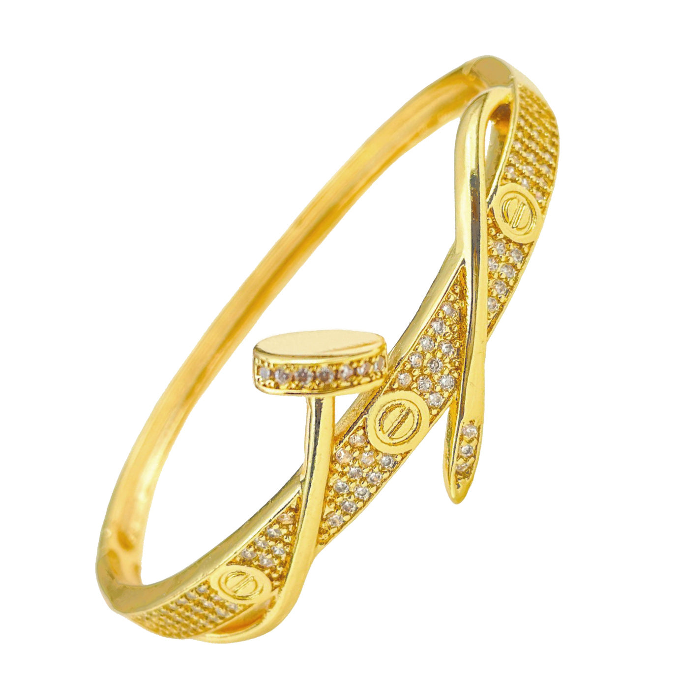 Copper Double Layer Screw Nail CZ 18K Gold Openable Kada Bulk