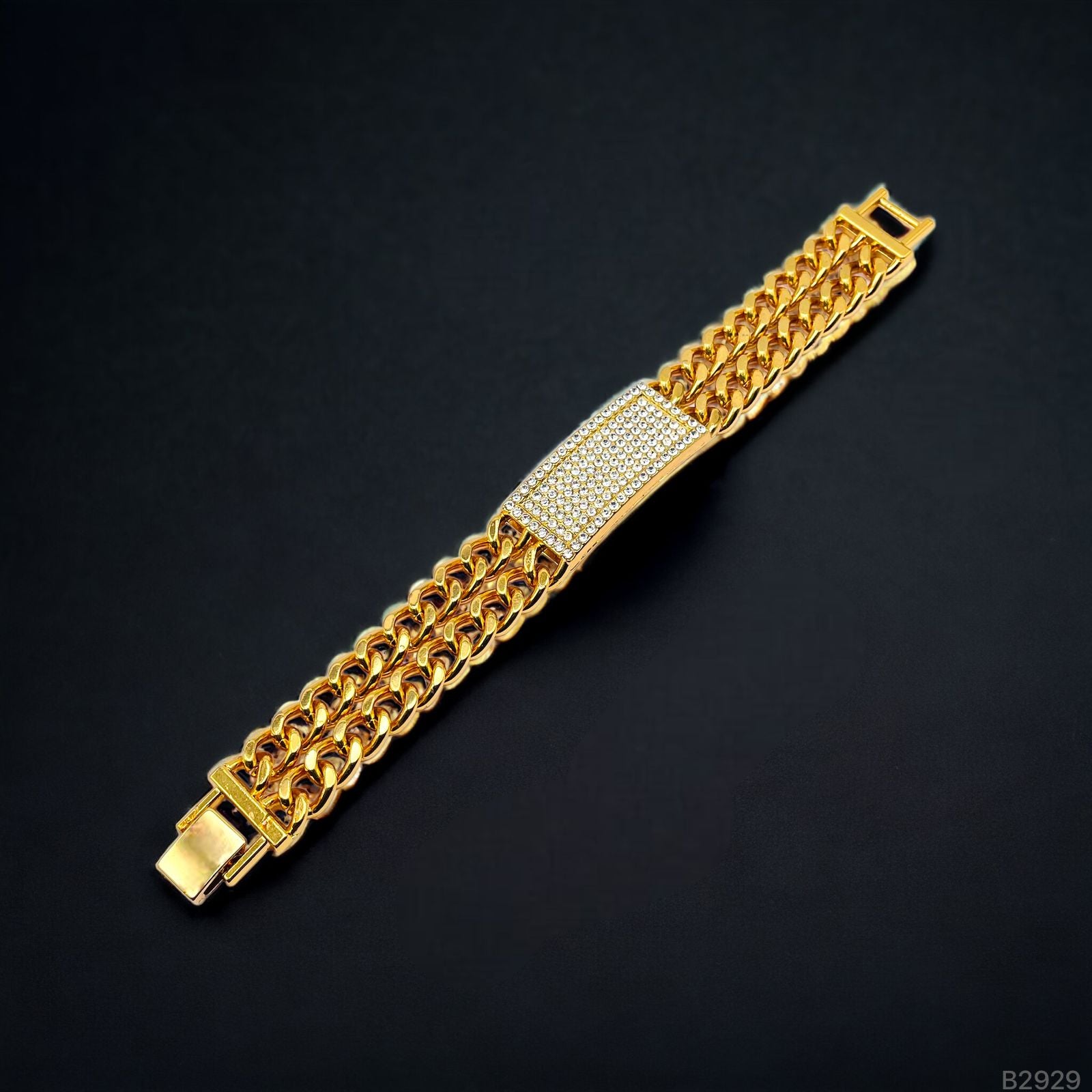 Hip Hop Iced Out Gold Rhinestone Lightning Curb Gold Bracelet Id Bulk