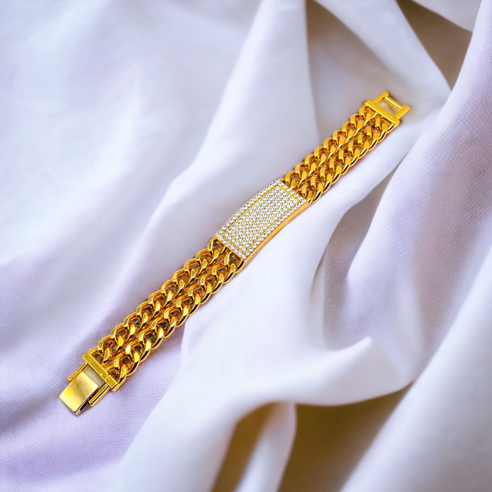Hip Hop Iced Out Gold Rhinestone Lightning Curb Gold Bracelet Id Bulk
