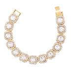 Hip Hop Iced Out Cuban Gold Cushion Cut Rhinestone Studded Alloy Bracelet Men