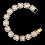 Hip Hop Iced Out Cuban Gold Cushion Cut Rhinestone Studded Alloy Bracelet Men
