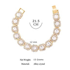 Hip Hop Iced Out Cuban Gold Cushion Cut Rhinestone Studded Alloy Bracelet Men
