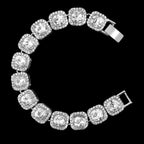 Hip Hop Iced Out Cuban Gold Cushion Cut Rhinestone Studded Alloy Bracelet Men