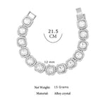 Hip Hop Iced Out Cuban Gold Cushion Cut Rhinestone Studded Alloy Bracelet Men