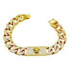Hip Hop Iced Out Alloy Cuban Curb Gold Rhinestone Studded Chunky ID Bracelet For Men