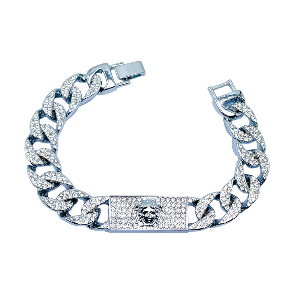 Hip Hop Iced Out Alloy Cuban Curb Gold Rhinestone Studded Chunky ID Bracelet For Men