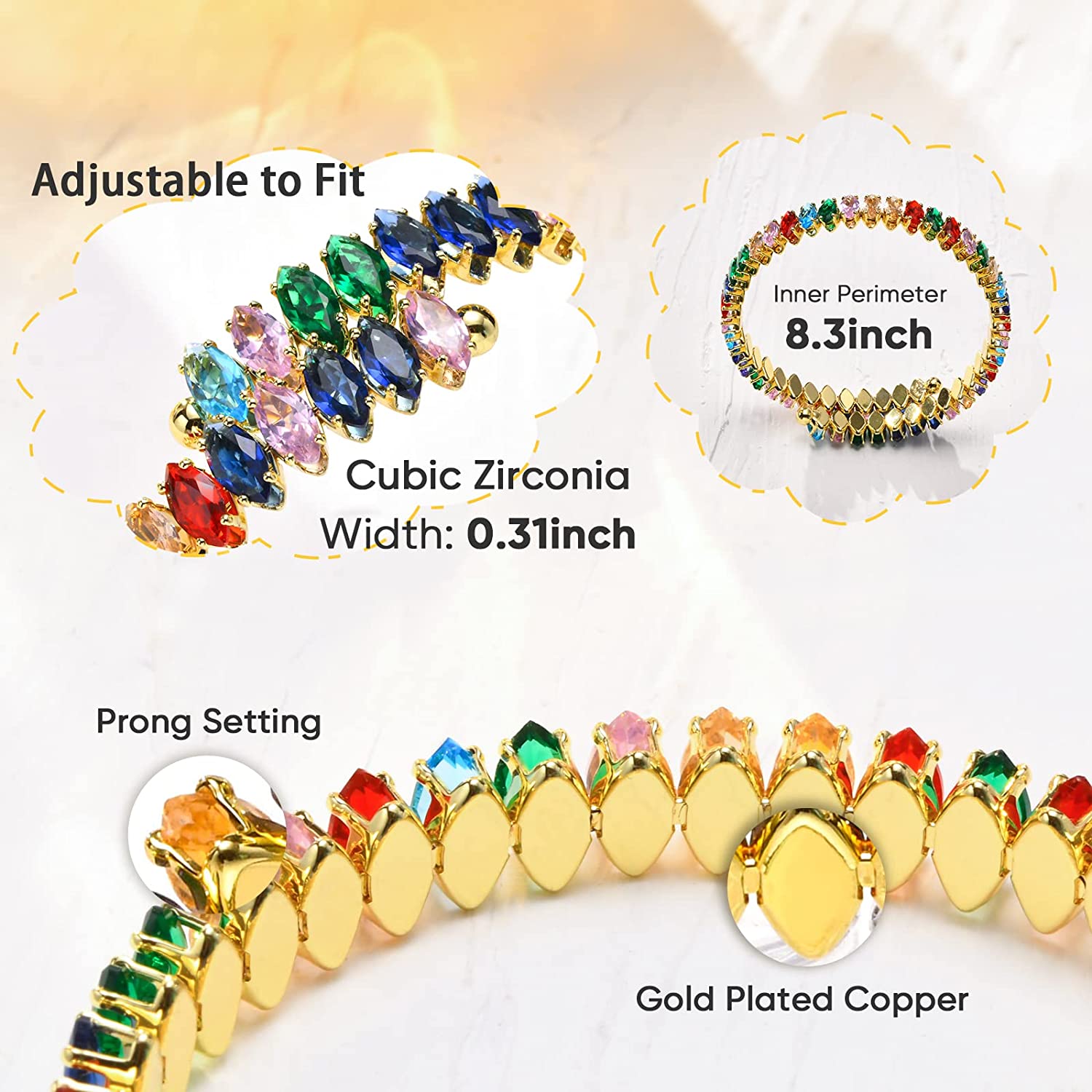 Multi Color Oval Cubic Zirconia Copper Free Size Bangle Kada Bulk