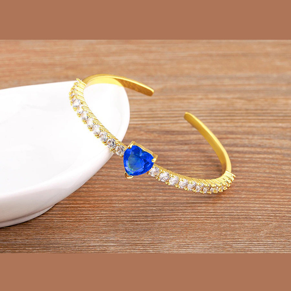 Heart Love Blue Cubic Zirconia 18K Gold Copper Bangle Cuff Women Bulk