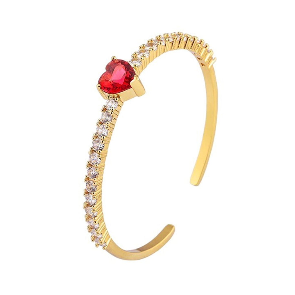 Heart Love Blue Cubic Zirconia 18K Gold Copper Bangle Cuff Women Bulk