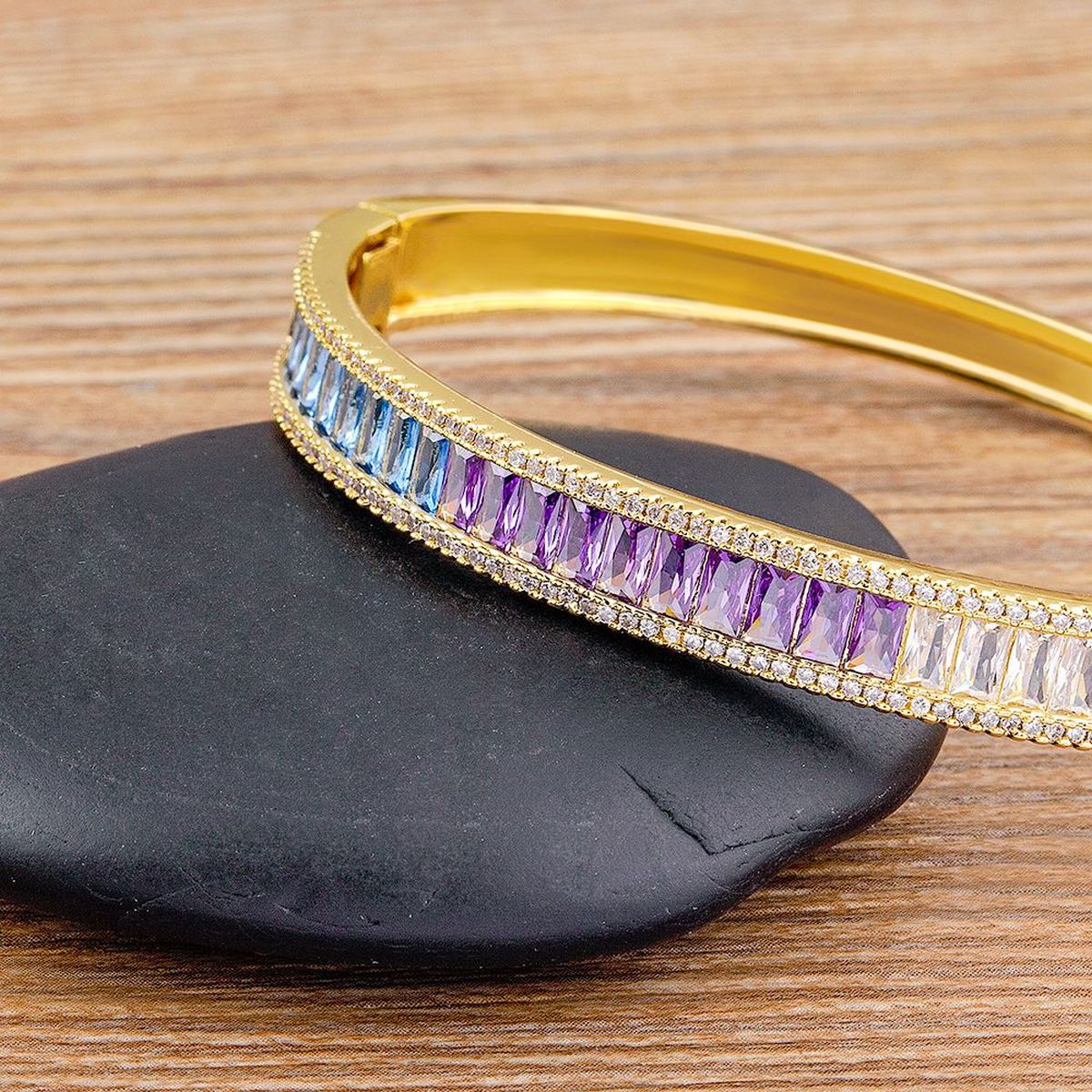 Graduating Shades Blue Purple Zircon Gold Openable Bangle Kada Bulk