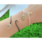 Pear Drop Copper Cubic Zirconia Black Enamel 18K Gold Cuff Kada Bulk