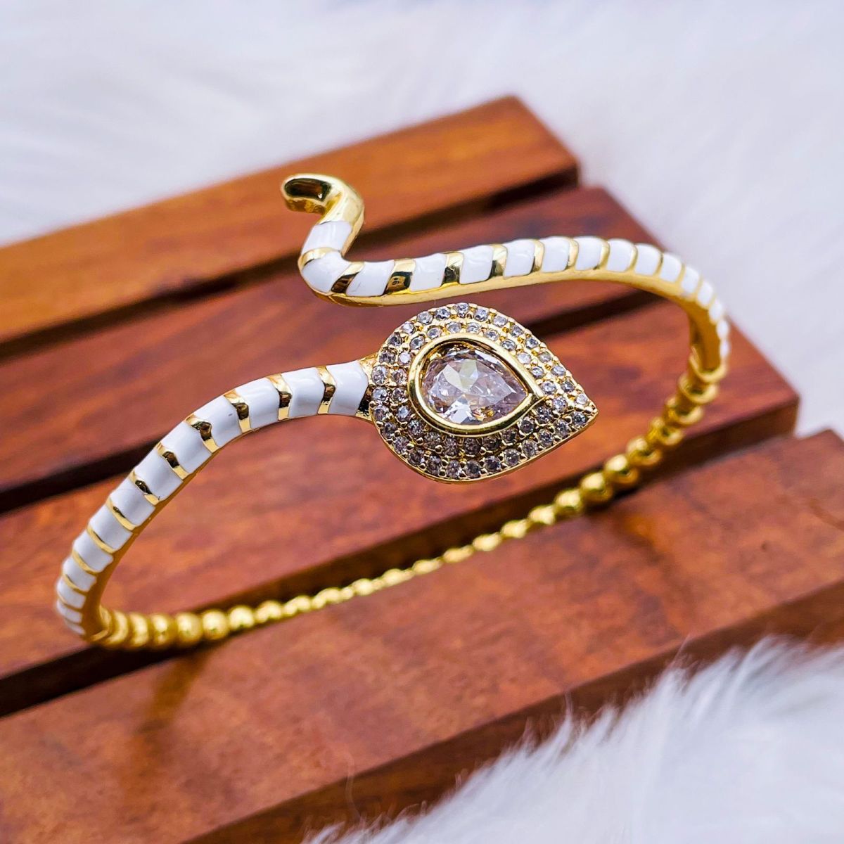 Pear Drop Copper Cubic Zirconia Black Enamel 18K Gold Cuff Kada Bulk Main image